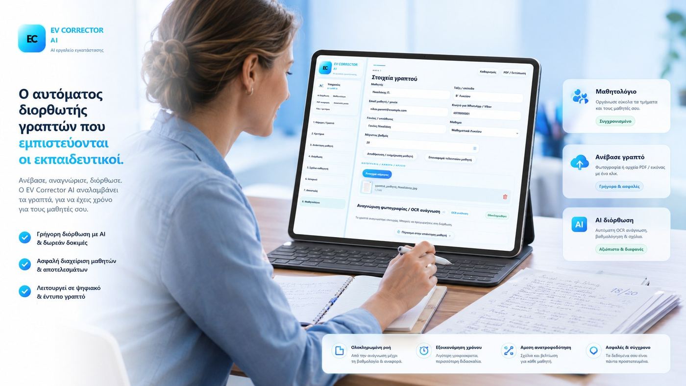 EV Corrector AI εκπαιδευτική πλατφόρμα